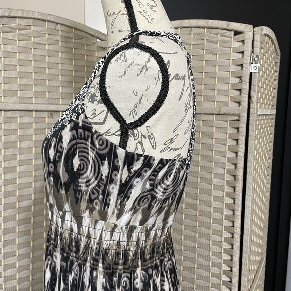 Soma Halter Neck H Back Maxi Dress Women's M Neutral Ikat Print Soft Stretchy - Picture 5 of 10